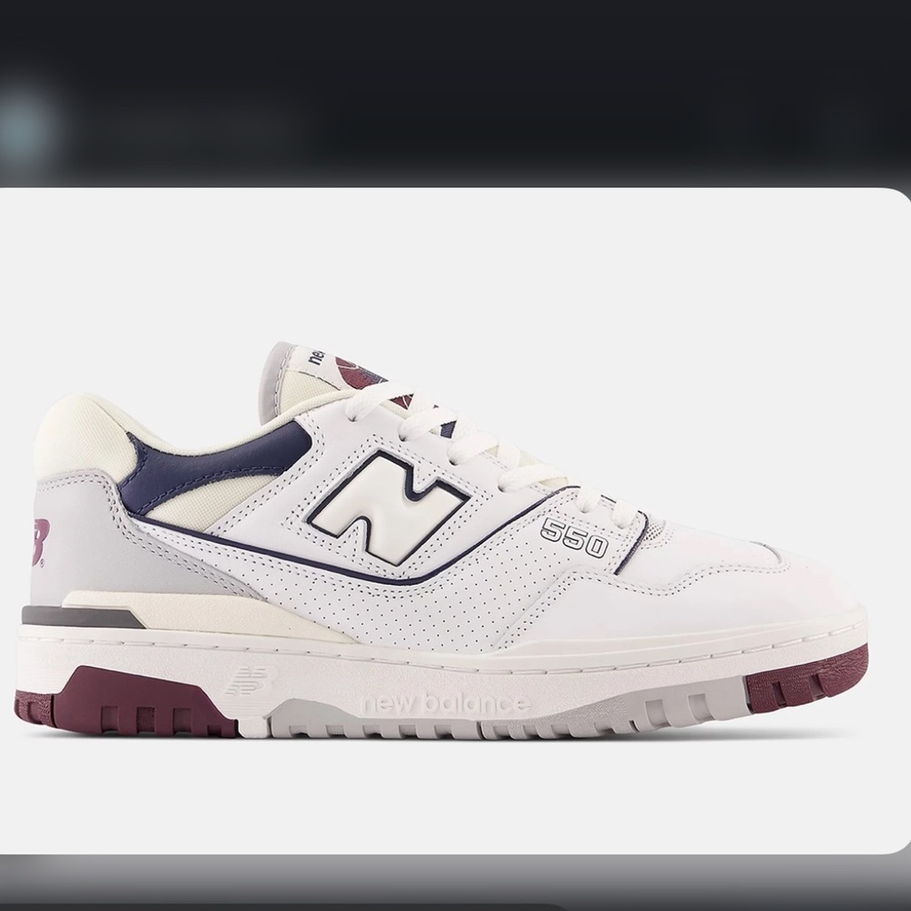 New Balance 550 white navy and maroon sneakers size 7.5 mens 9 womens